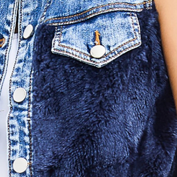 Litz Jackets & Coats Denim Blue Faux Fur Jean Jacket Vest Poshmark